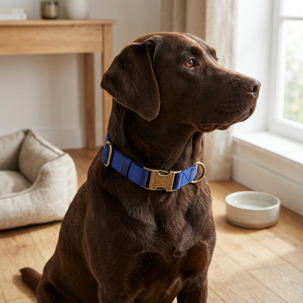 Navy satin dog collar